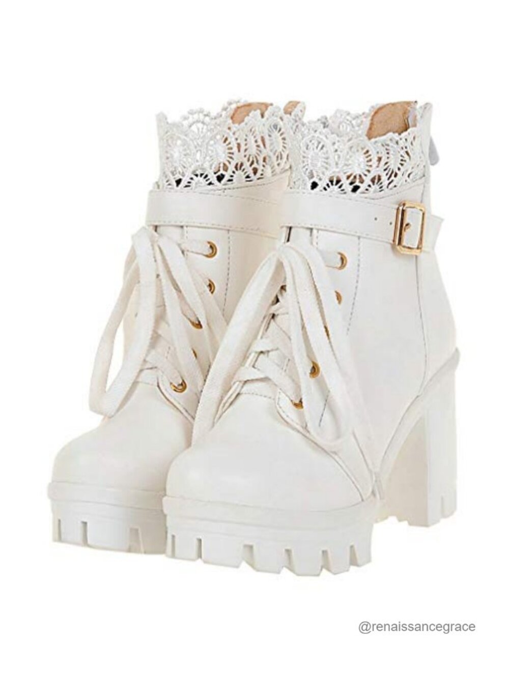 Sweet Lolita Gothic Chunky Platform Ankle Boots Lace Up Zipper